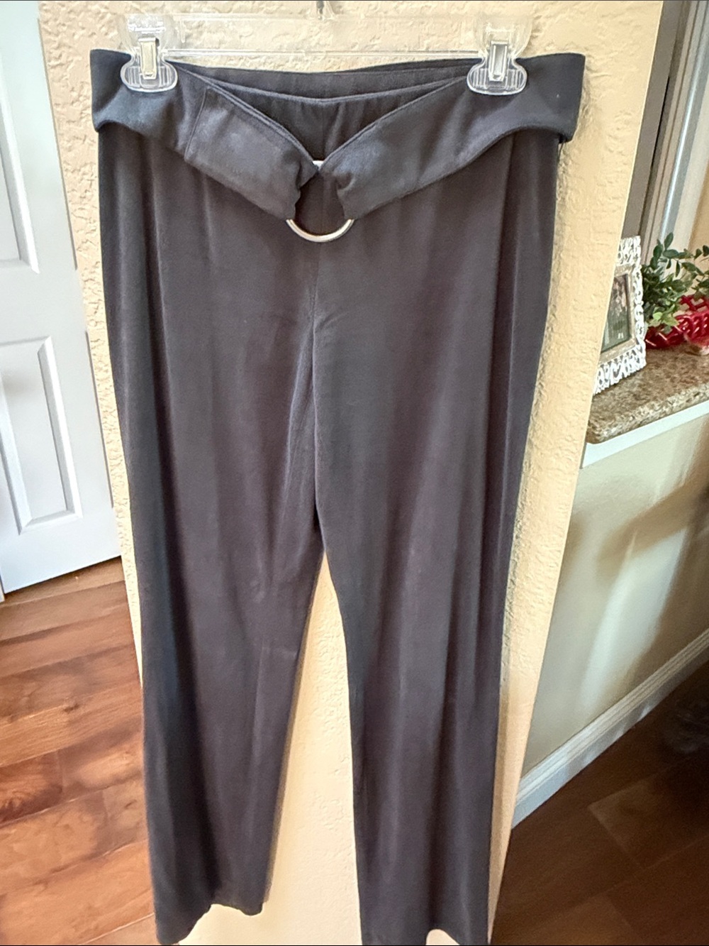 Vintage I.N.C. Int Concepts Greenish Grey Belted Flare-Leg Pant Faux Suede